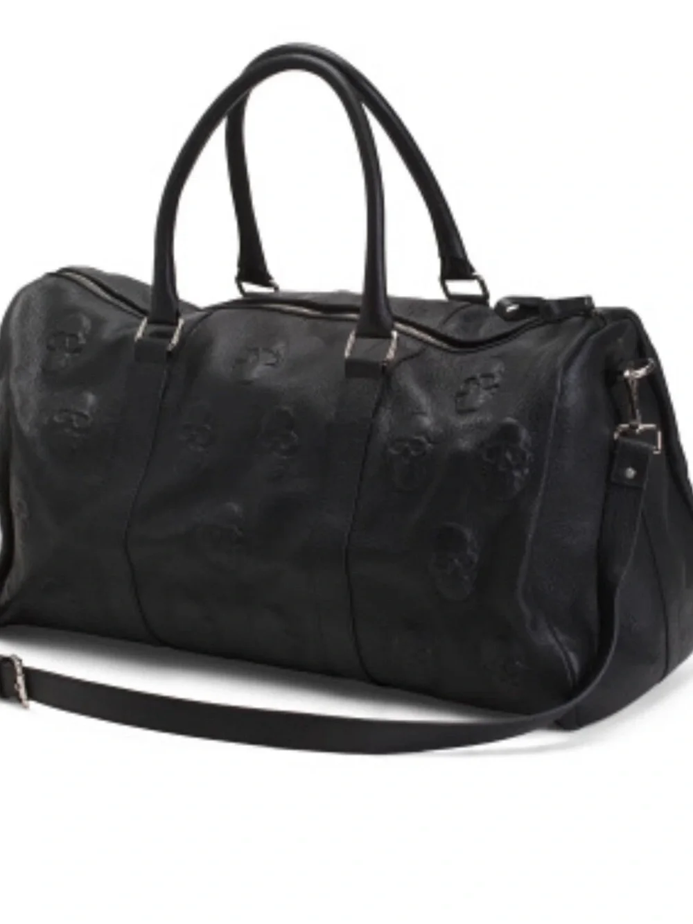 IO Pelle Skull Leather Black Embossed Skull Leather Duffel Bag
